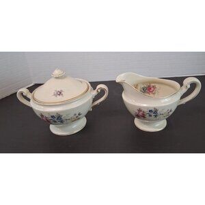 Hutschenreuther Selb Bavaria Porcelain Creamer & Sugar Bowl Set Floral Gold Trim